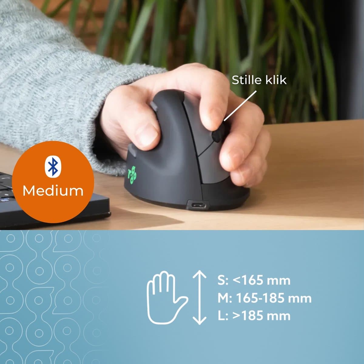 R-Go HE - Ergonomische Verticale Muis - Bluetooth - Break Software - Linkshandig - Draadloos - Zwart thumbnail 6