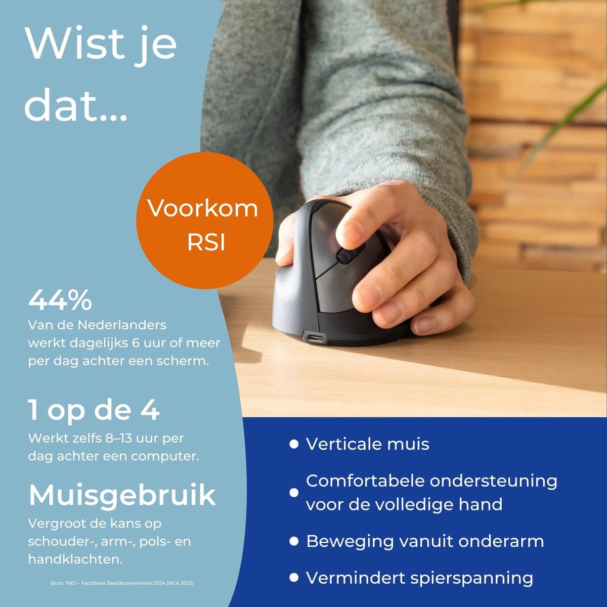 R-Go HE - Ergonomische Verticale Muis - Bluetooth - Break Software - Linkshandig - Draadloos - Zwart thumbnail 3