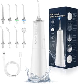 Productfoto van Waterflosser-Monddouche-Draagbare Mondirrigator-Tandirrigator met 8 Nozzles en 5 Standen-Waterdicht 300ML USB-C Oplaadbaar -WIT.