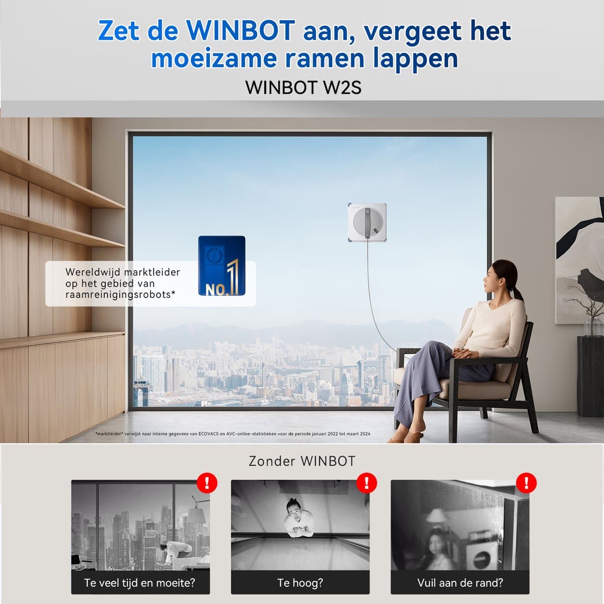 ECOVACS WINBOT W2S Robot Ramenwasser–Ruitenreiniger– Ruitenreinigingsrobot-WIN-SLAM 4.0 -TruEdge randreiniging – 200 rpm schrobber – 8.000 Pa–10 Traps veiligheidssysteem – Voor ramen – Spiegels – Glazen deuren thumbnail 7