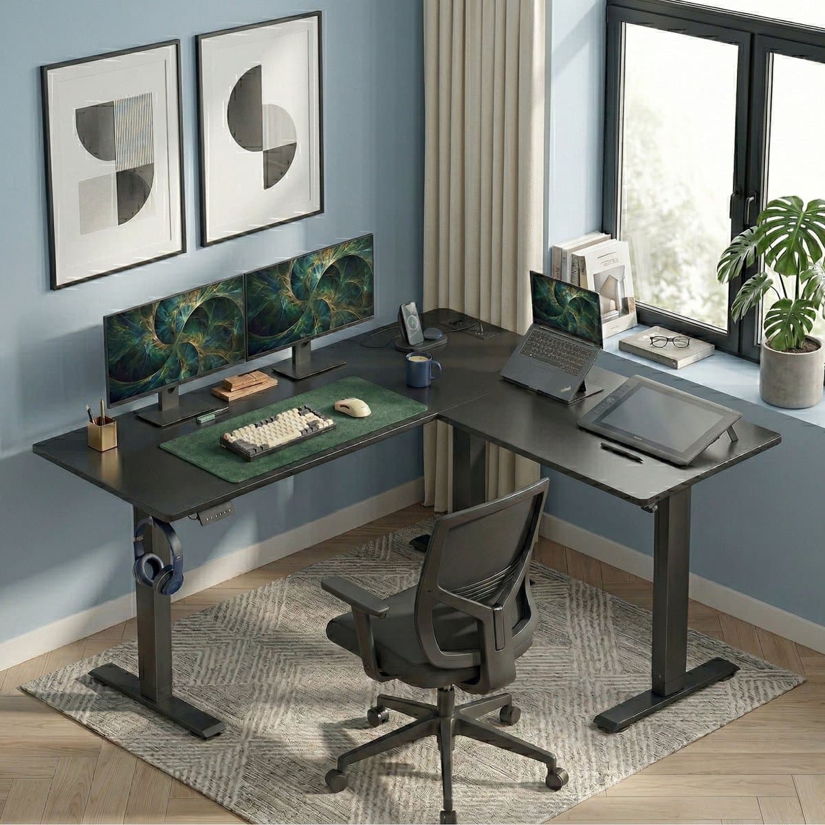 VASAGLE - Bureau - Zit Sta Bureau - Elektrisch - L-vormig Hoekbureau - Met Oplaadstation thumbnail 3