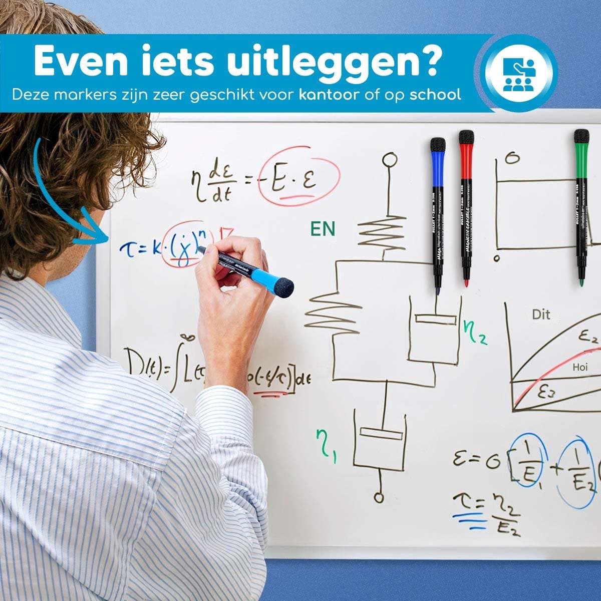 Whiteboard Markers - Dry Erase Pens - Magnetisch Met Afveegknop - 12 Stuks - Kantoor School Thuis Wit thumbnail 6