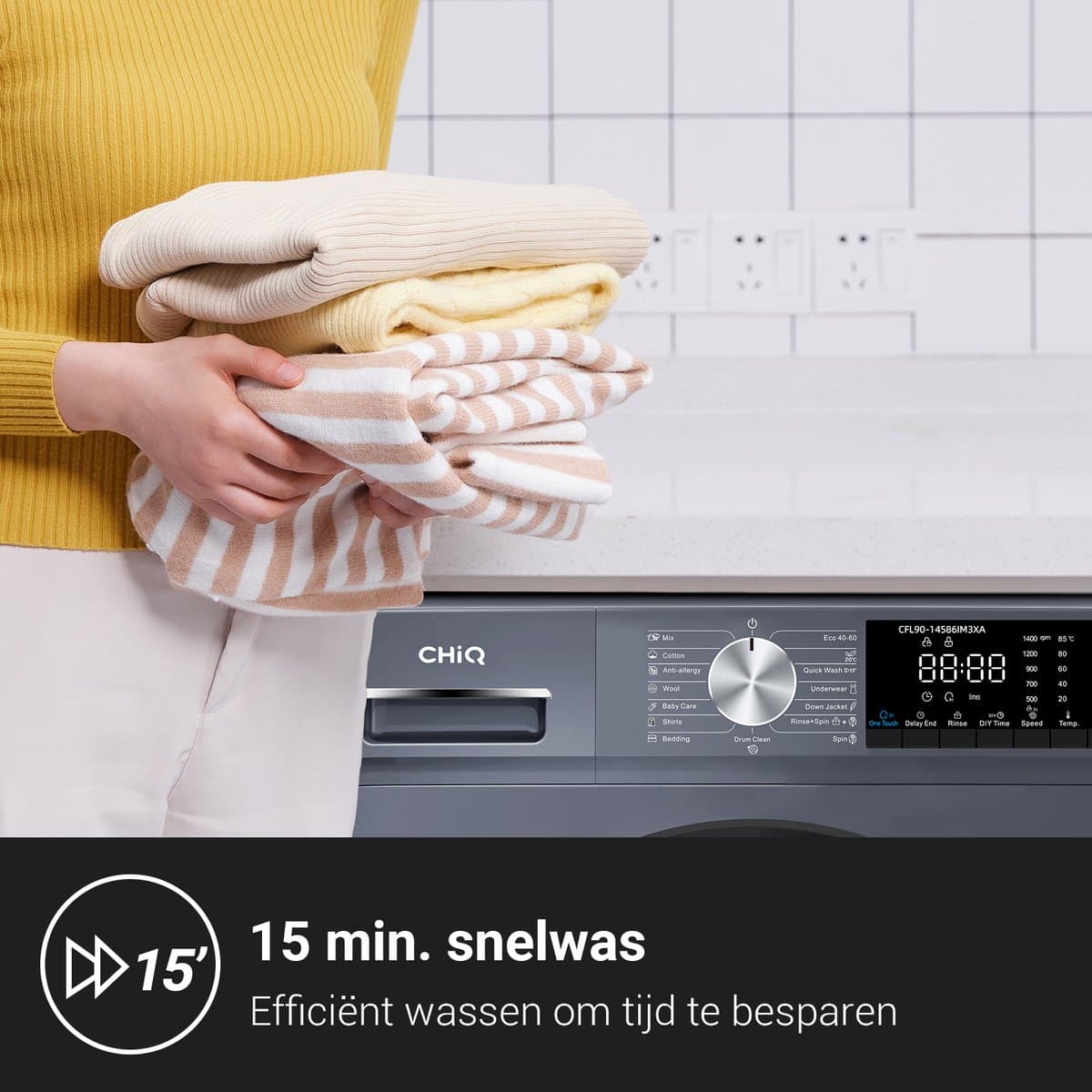 CHiQ CFL90 9kg Wasmachine - Stoom, 1400 tpm, 12j motorgarantie thumbnail 8