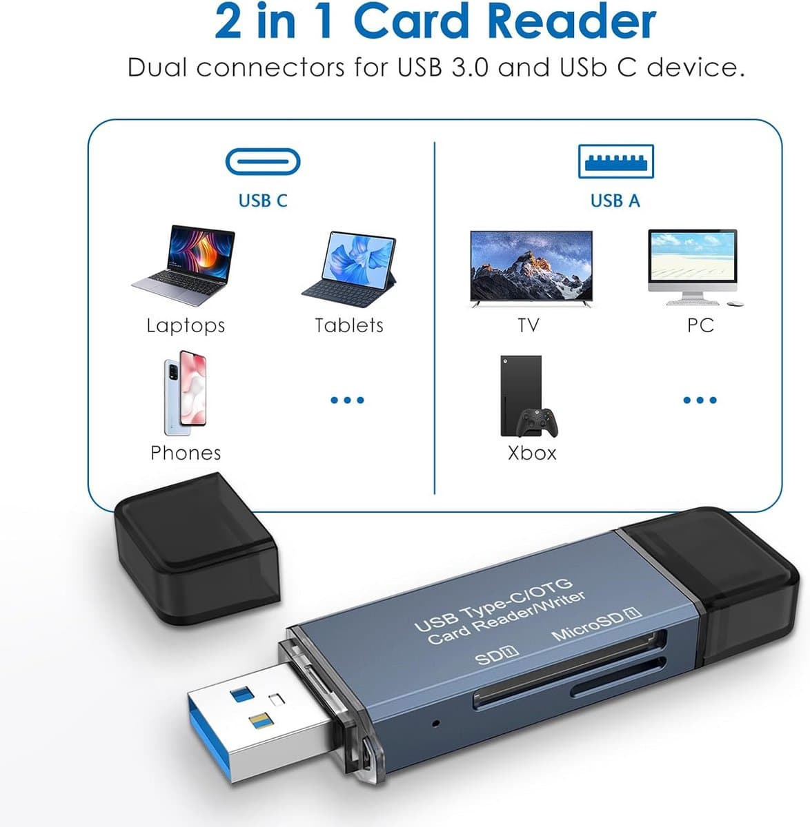 Snelle SD Kaartlezer met USB-C en USB 3.0 voor PC, Tablet en Smartphone thumbnail 5