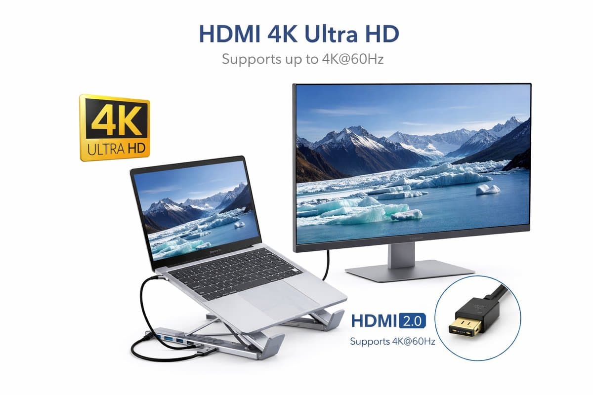 Laptopstandaard USB-C Docking Station 8-in-1 HDMI 4K Aluminium thumbnail 7