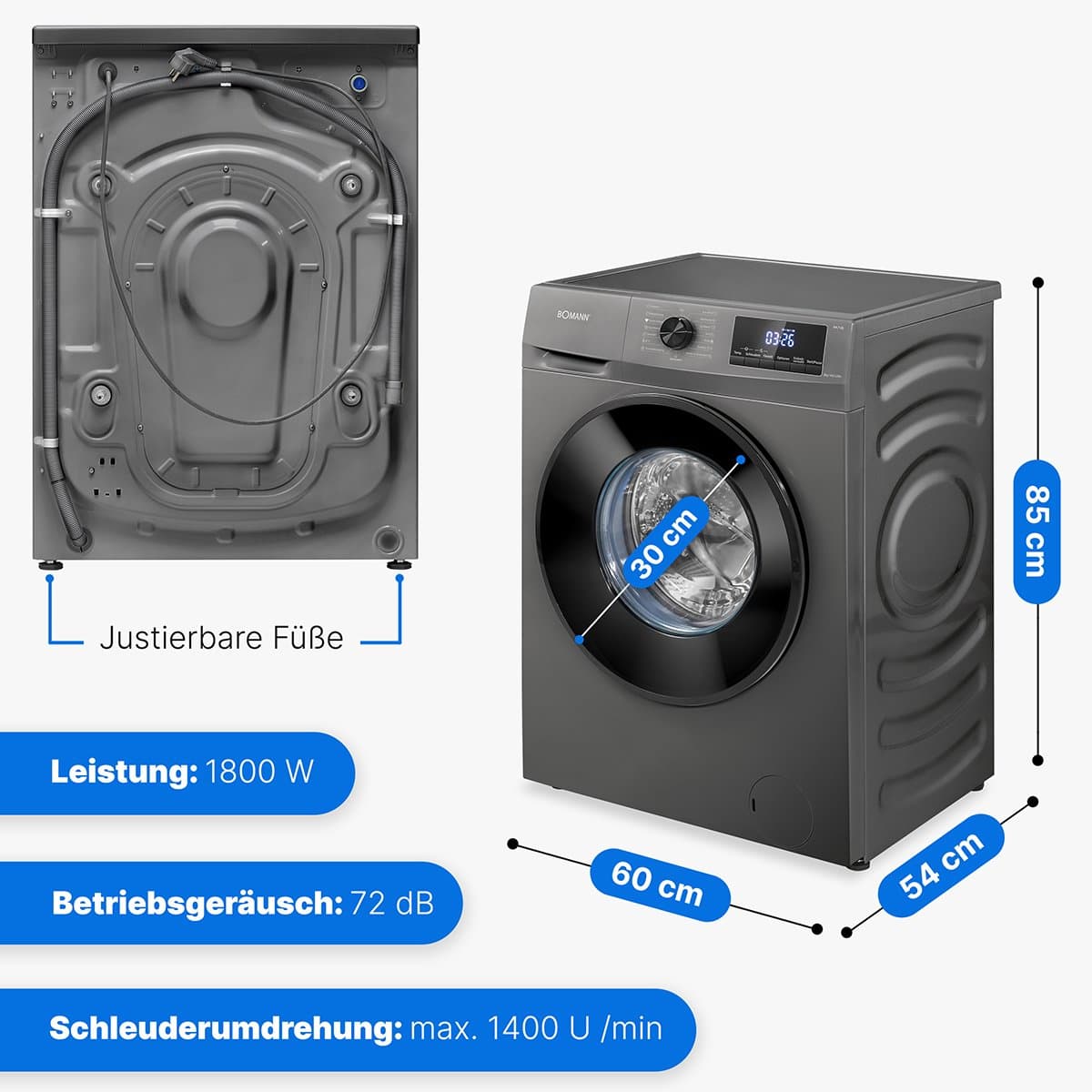 Bomann WA 7185 T wasmachine, 8 kg en 1400 toeren thumbnail 7