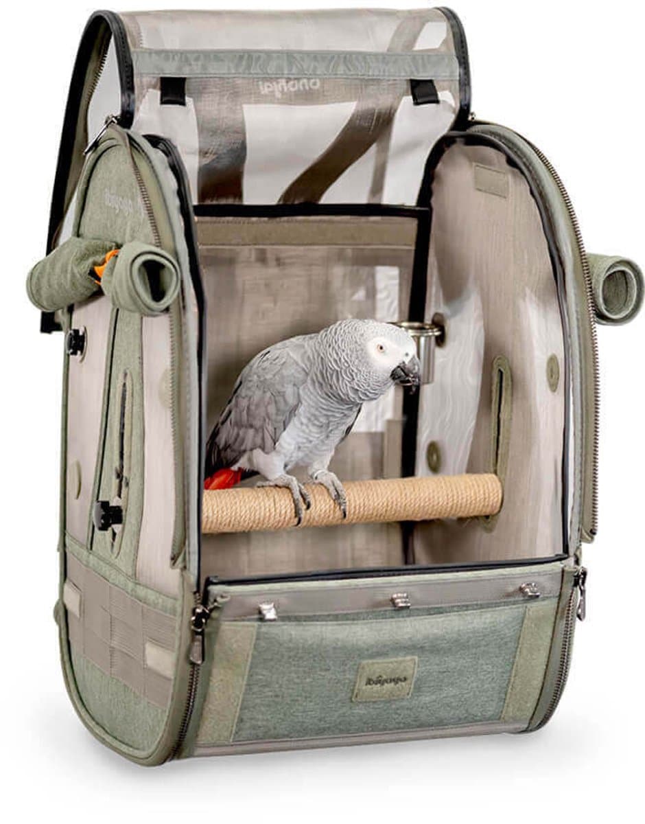 Ibiyaya TrackPack Vogel Rugzak Medium – Reistas Voor Papegaaien En Vogels – Vogel Backpack Met Zitstok – Ademend En Veilig – Jungle Green