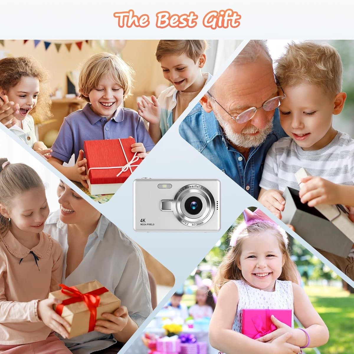 Camera - Digitale camera 1080p Full HD 44MP met 2,4 inch LCD-scherm - 16x digitale zoom - Compacte draagbare vlogcamera - Met 32 ​​GB SD-kaart - Voor kinderen - Tieners - Studenten en beginners (zilver) thumbnail 6