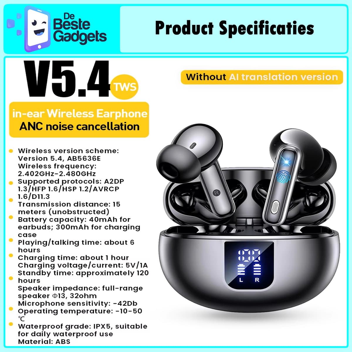 De Beste Gadgets Draadloze Oordopjes Bluetooth 5.4, 50u, IPX7 thumbnail 8