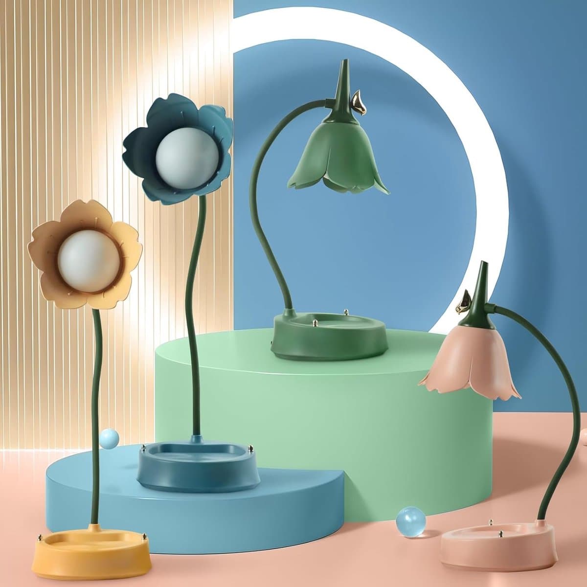 LED-bureaulamp - Dimbaar - Touchbediening en oplaadbaar via USB - Flexibele hals - Geel bloemenpatroon thumbnail 2