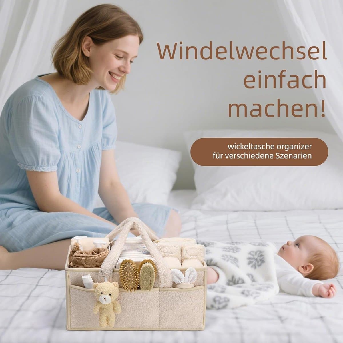 Luierzakjes opbergdoos - Pluche luiermand - luiertas - Luiermand - Beer-vormige luieropbergdoos - Luiertafel opbergdoos met verwisselbare vakken - Multifunctionele draagbare luieropbergdoos thumbnail 5