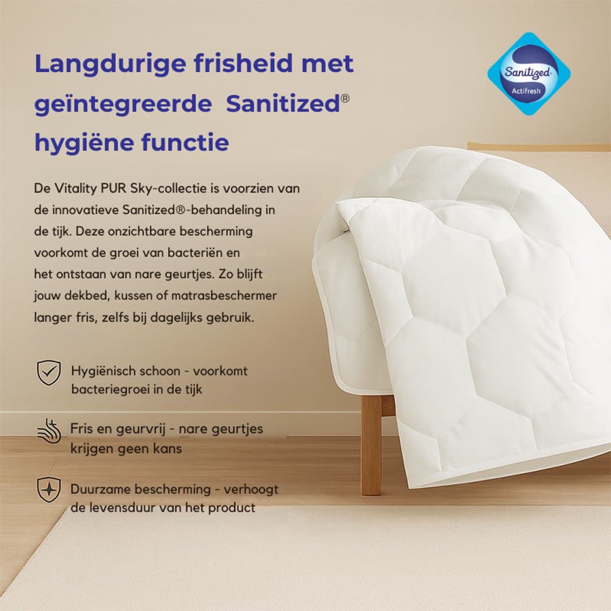 Vitality Pur Sky 4-Seizoenen Dekbed - 140x200 - Eenpersoons - 2-Delig Met Drukknopen - Sanitized Hygiënisch & Ademend Dekbed - Anti Allergie - Zomer & Winter dekbed thumbnail 4