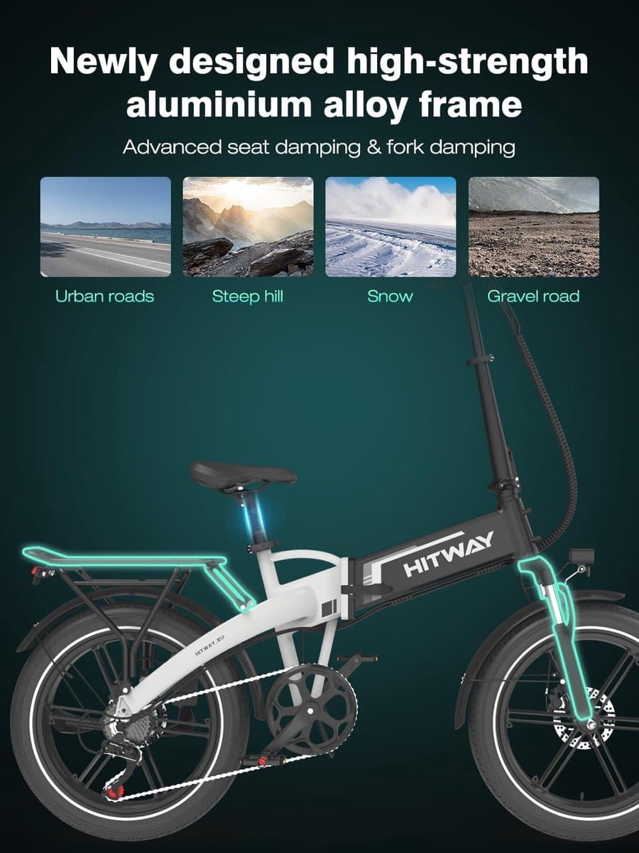 Hitway Elektrische Fiets BK10S1 - 20*4.0 Inch Fat Tire City Commuter EBike met Afneembare 48V 13Ah Lithium Batterij - Opvouwbaar Mountain E-Bike met 250W Motor - APP - 7 Versnellingen - IP54 Waterdicht thumbnail 3