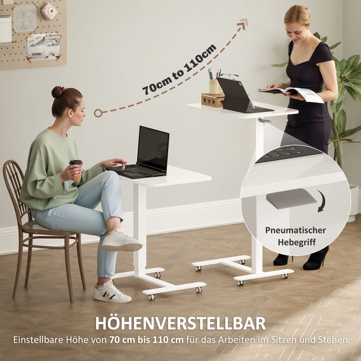 HOMCOM - Zit-Sta Bureau - Wit - Verrijdbaar - in Hoogte Verstelbaar thumbnail 5