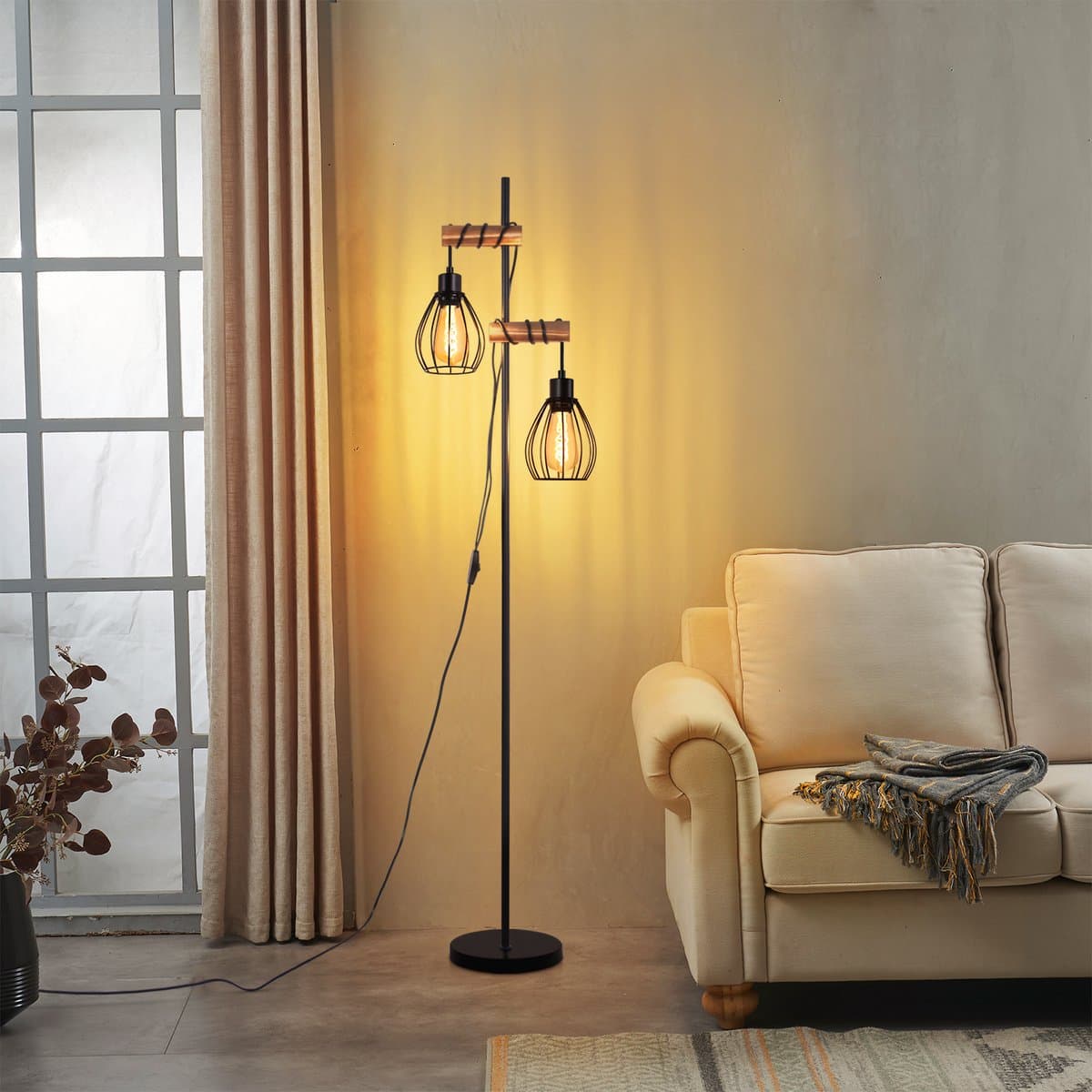 NETTLIFE Vloerlamp - E27, 2-lichts retro zwart thumbnail 5