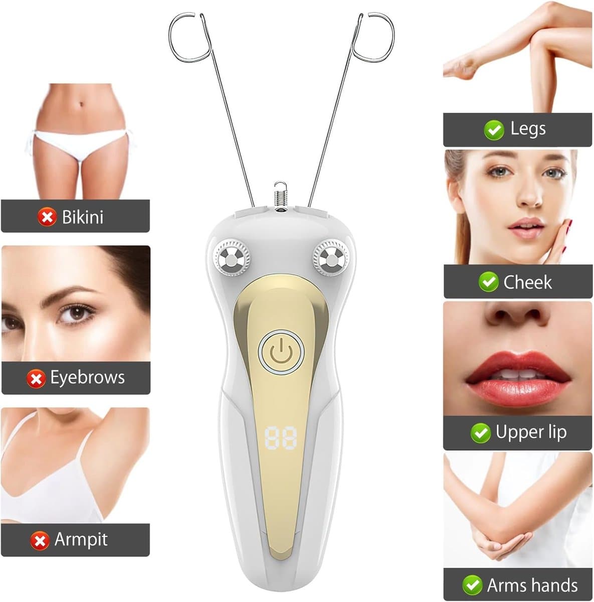 Elektrische gezichts-epilator voor vrouwen - Elektrische gezichts-epilator - USB-gezichtsepilator met LED - Gezichtsepilator voor vrouwen - Gezichtsmassager - Scheerapparaat thumbnail 4