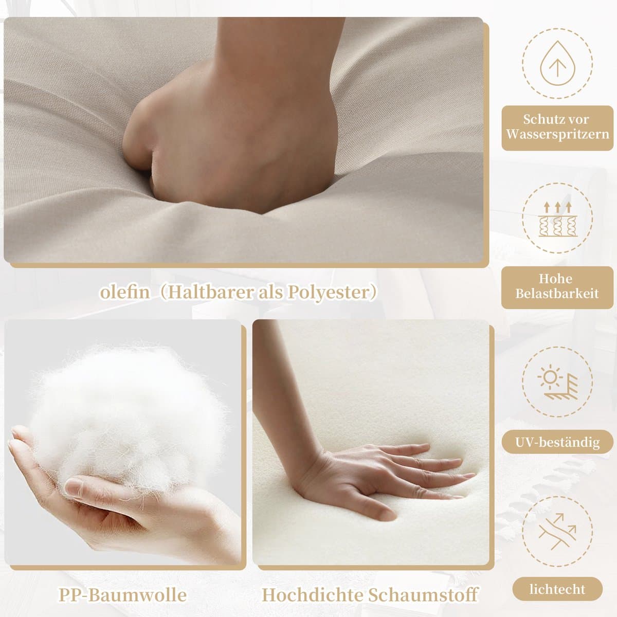 Loungestoelenset set van 6 - tuinmeubelset van touw - beige gevlochten touw - verstelbare poten - glad glazen tafelblad - beige thumbnail 6