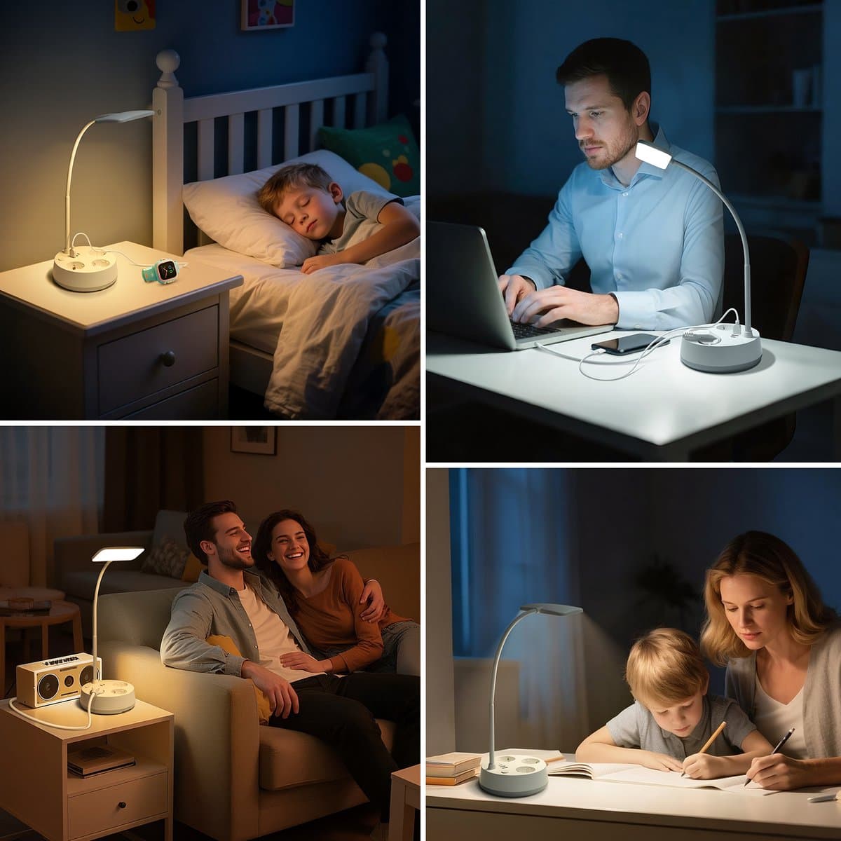 Aigostar 1043R - LED Bureaulamp Dimbaar - 3 Stopcontacten - 3 USB Poorten - Leeslamp - Bedlamp - LED Desk Lamp - Touch Control - 4.6 W - Wit thumbnail 8