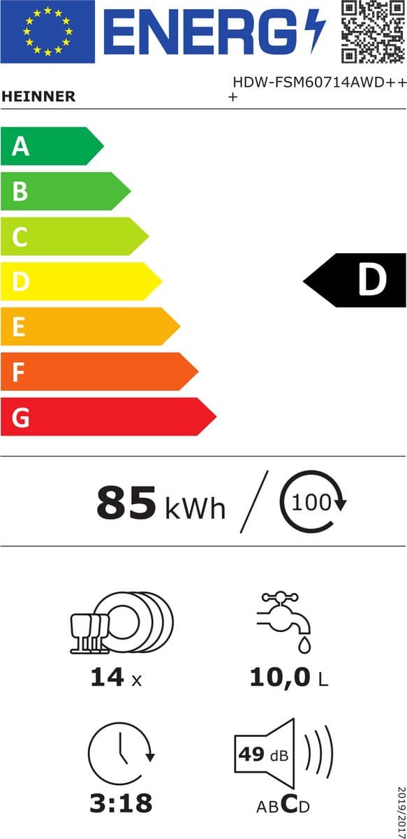 Heinner Vrijstaande Vaatwasser 60 cm – 14 Couverts – Auto Open Droogsysteem – Hygiëne 70°C – Extra Droog – 7 Programma's – AquaStop – Digitaal Display – 49 dB – 5 Jaar Garantie thumbnail 2
