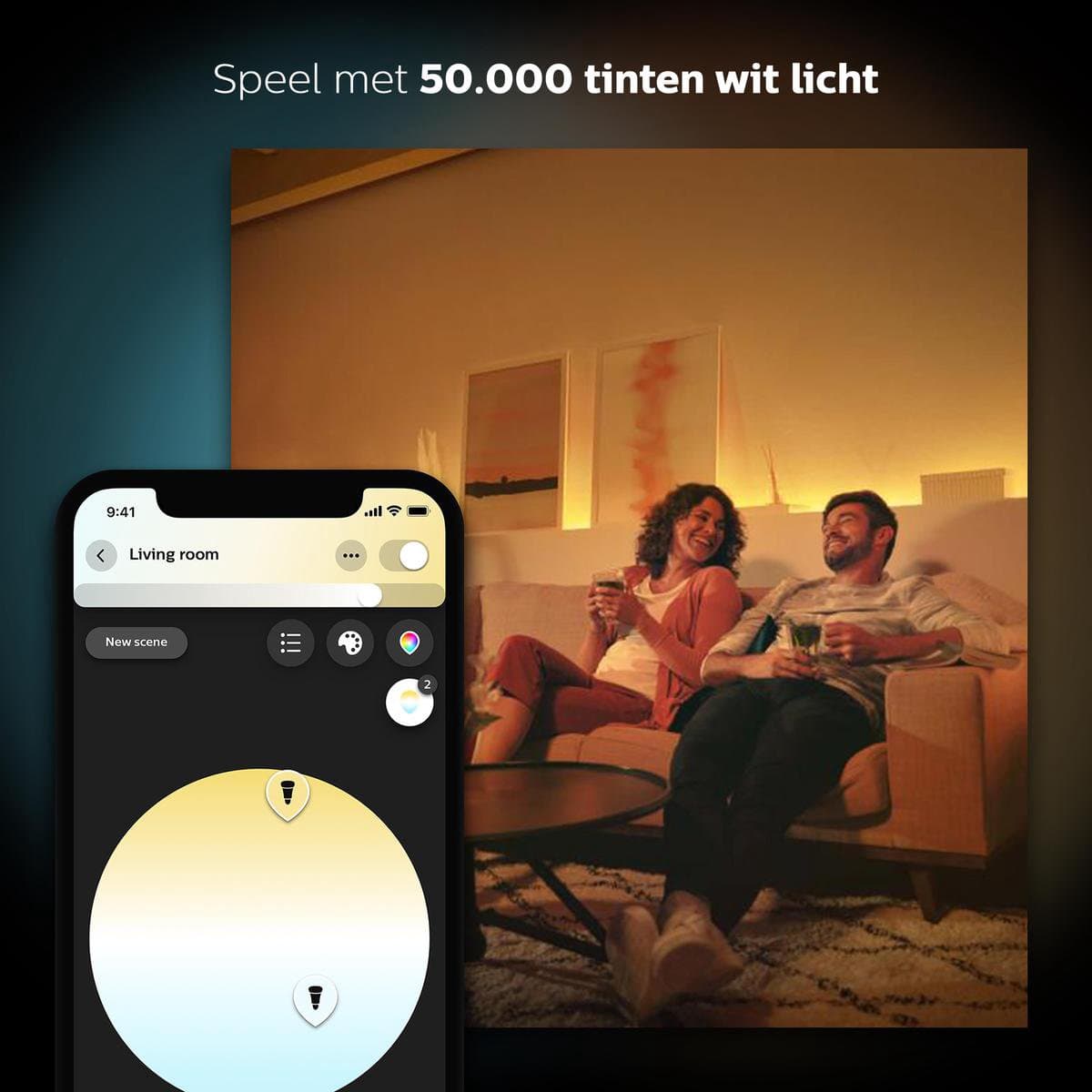 Philips Hue Starterspakket E27 Lichtbron met Bridge - White and Color Ambiance - 2 x 9W - Bluetooth thumbnail 3