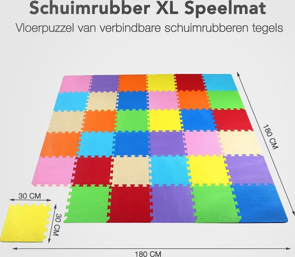 LifeGoods Multicolor Speelmat XL - 36-delig Puzzel van Schuim Vloer Tegels in 9 Kleuren - 180x180 cm - Zacht en Dik EVA Foam - Antislip en Waterafstotend - Educatief Speel Kleed voor Baby/Peuters/Kinderen vanaf 0 jaar - Jongens en Meisjes thumbnail 2