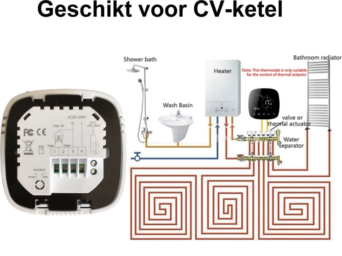 TechU™ Smart Thermostaat Round – Wit – Alleen voor Gas Boiler – Wifi & App – Google Assistant & Alexa – Persoonlijk programma instelbaar thumbnail 2