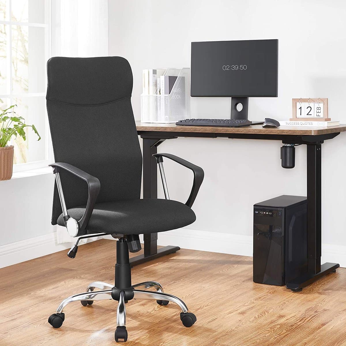 SONGMICS Bureaustoel - ergonomische vergaderstoel - draaibare zitting - gewatteerde zitting - in hoogte verstelbaar en kantelbaar - draagvermogen 120 kg - zwart thumbnail 3