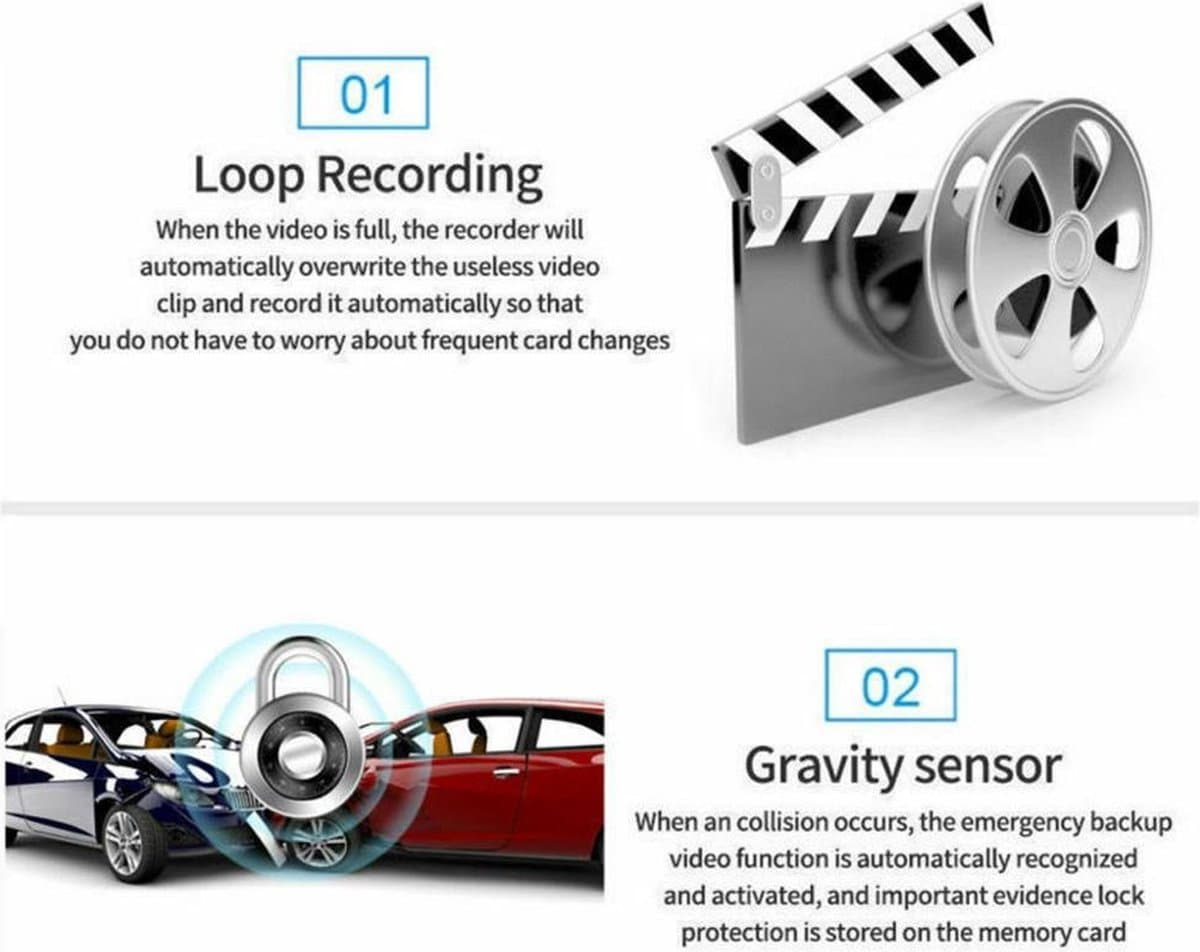 TechU™ Dashcam Voor en Achter Camera – M31 Zwart – Dashboardcamera – 4.3” Scherm & 12.2” Spiegel – G-sensor – Bewegingssensor – Loop recording – Nachtvisie – 130° Wijdhoeklens – Incl. Achteruitrijcamera - voor auto thumbnail 2