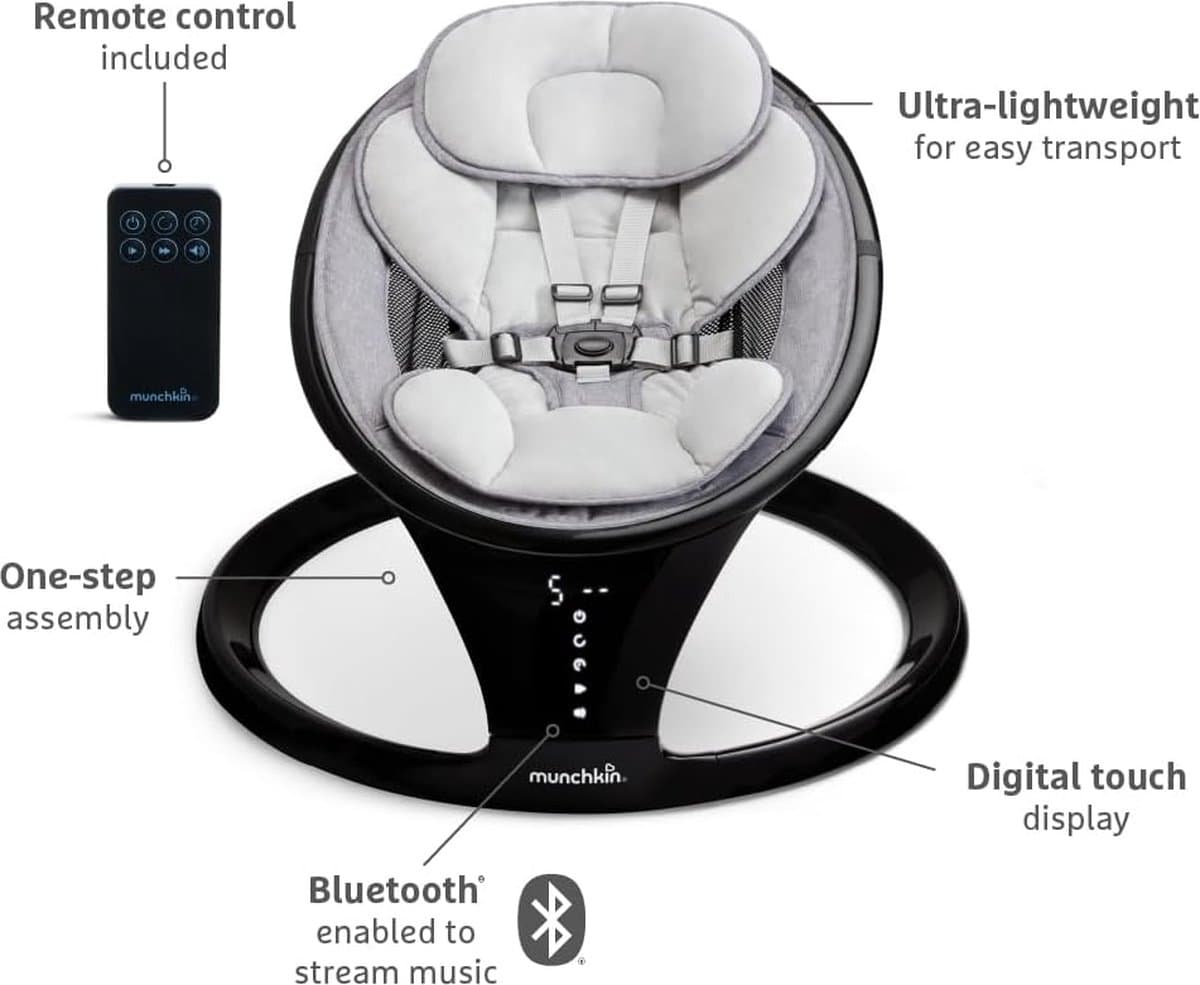Munchkin Swing Baby Wipstoel Elektrisch Lichtgewicht Bluetooth Schommelstoel thumbnail 7