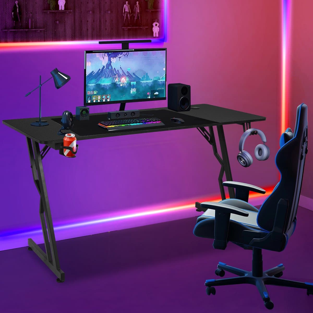 Game Bureau140x60 cm,Game Bureau,Zwart Carbon, Hoekbureau, Gaming Desk ,Computertafel thumbnail 3