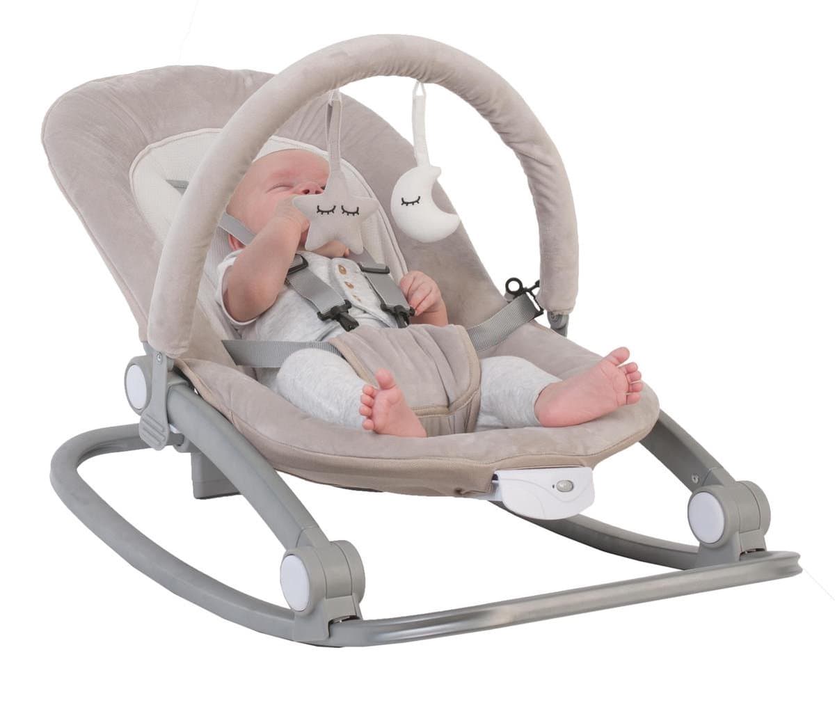 Bo Jungle - Schommelstoel en zitje in 1 - Wipstoel - Bouncer - Baby tot kleuter - Tot max. 18 kg - Inclusief Speelboog en verkleinkussen - Meegroeiende Swing - Zachte stof - Muziek en vibratie functies - Rocker Beige thumbnail 3