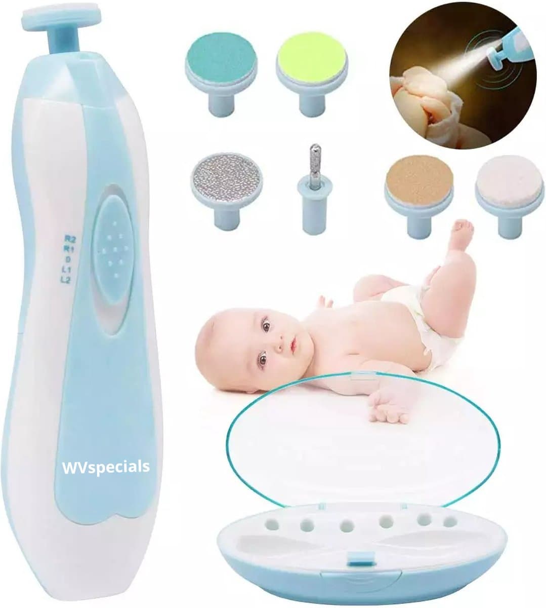 WVspecials® Elektrische Baby NagelKnipper Blauw & Handige Opberg Doos Elektrische Baby nagelschaartje- Baby Nagelknipper - Baby nageltrimmer - Baby Nagelset - Baby Nagelvijl - voor baby - ultra stil (slapend knippen) - Black Friday - Sinterklaas thumbnail 4