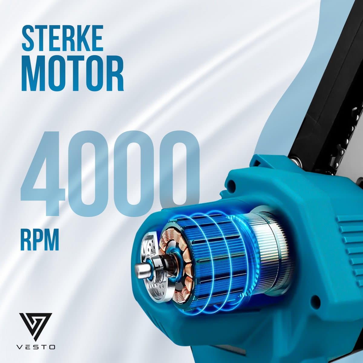 Vesto® Mini kettingzaag – Draadloos Inclusief 2 Led-Accu's – Heggenschaar Accu - Elektrisch Handkettingzaag - Snoeizaag - Takkenzaag - Handzaag - Boomzaag thumbnail 6