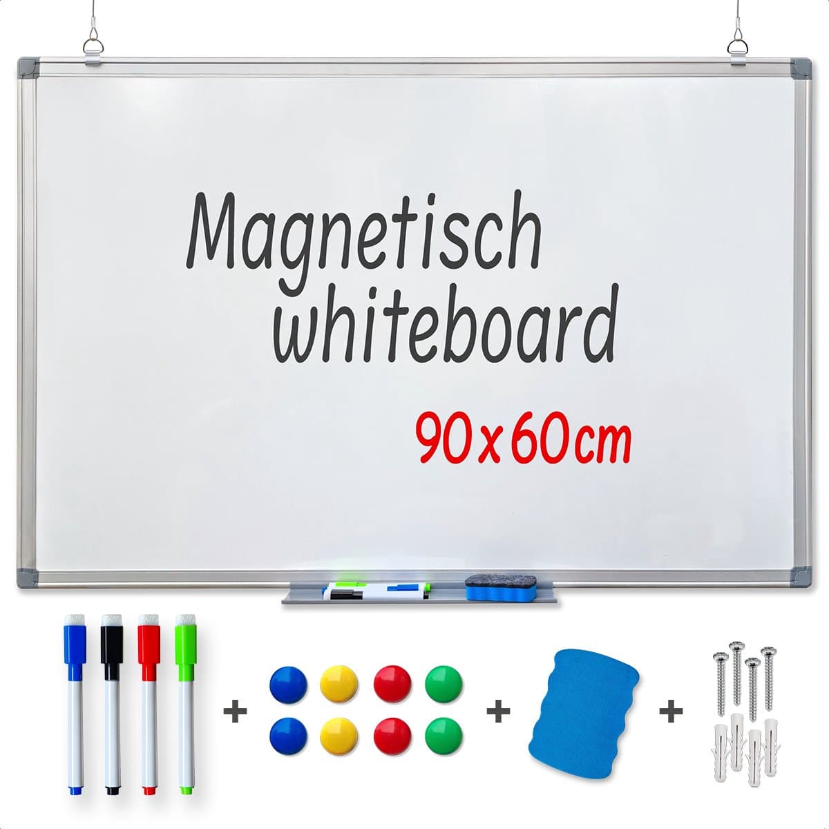 Goliving Whiteboard met Stiften - 60 x 90 cm - Magnetisch bord - Weekplanner - Schoolbord - Emaille Magneetbord