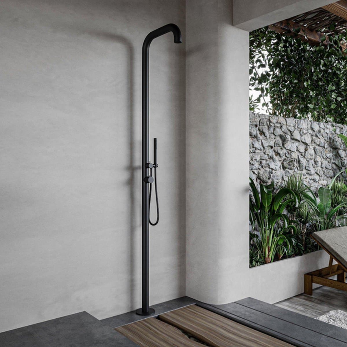Fortifura Outdoor Original Vrijstaande Buitendouche - RVS 316 - handdouche - mat zwart