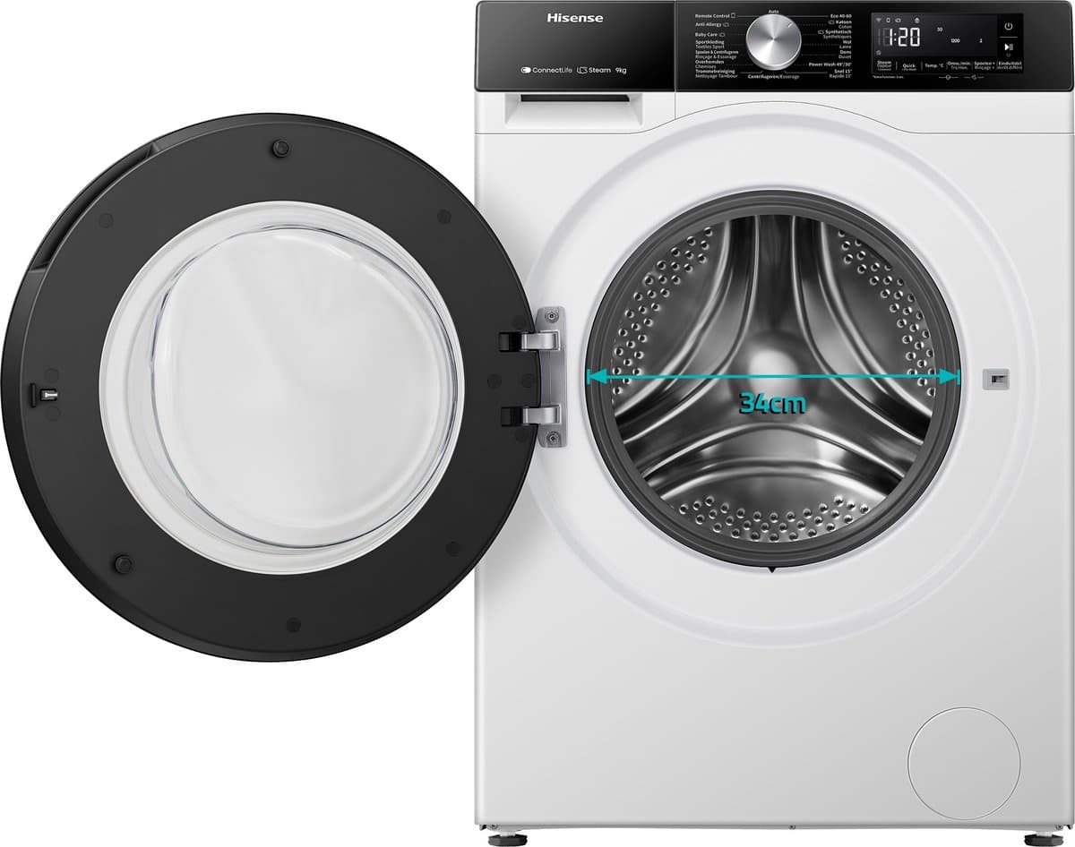 Hisense WF3S8043BW3 8 kg wasmachine met stoom thumbnail 2