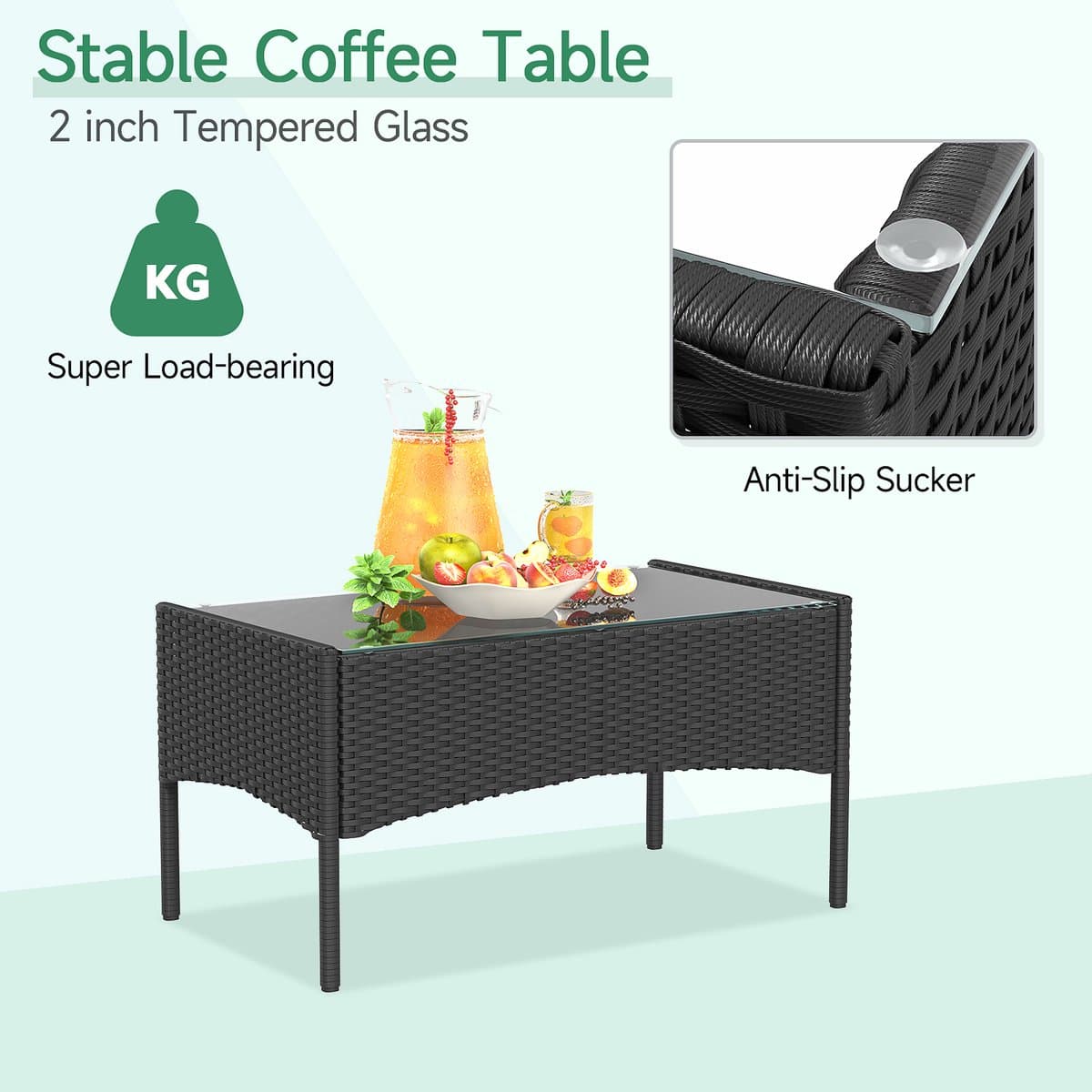 Loungesets - BIGZZIA Tuinmeubelset - 4 met - met 2 fauteuils, 1 bank en 1 tafel - Zwart thumbnail 4
