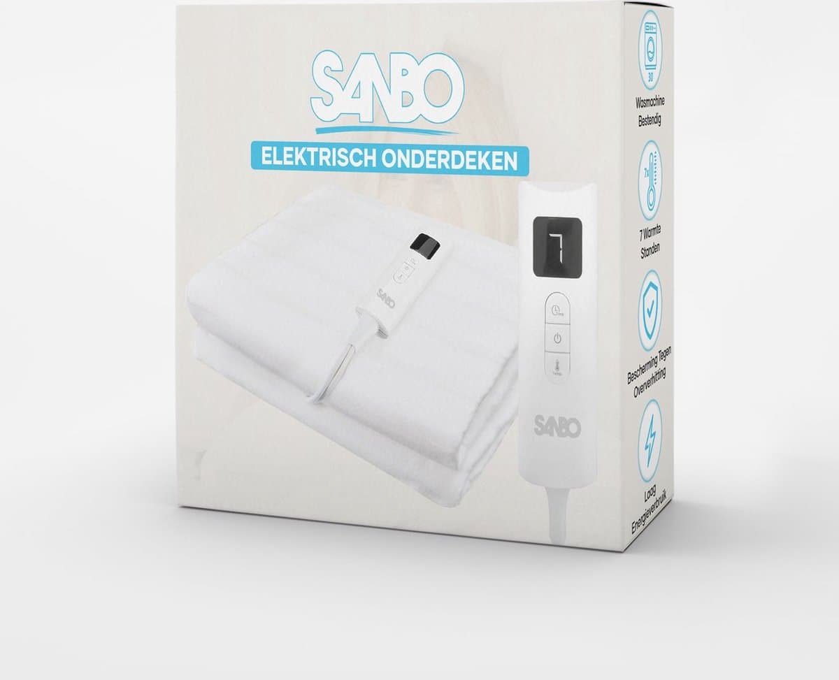 Sanbo Elektrische Deken - 2 Persoons - 150 x 160 cm - Wasmachinebestendig - Onderdeken - 7 Standen - Met Hoekelastieken thumbnail 7