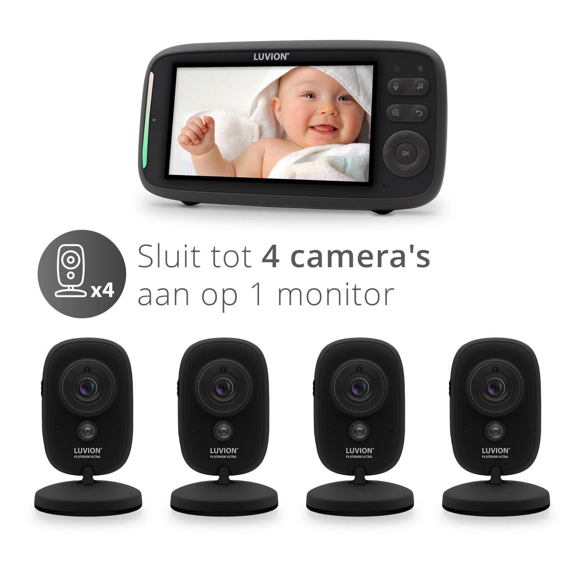 LUVION® Platinum Ultra Black - Babyfoon met Camera - Uitbreidbaar tot 4 Baby Camera's - Premium Baby Monitor thumbnail 7