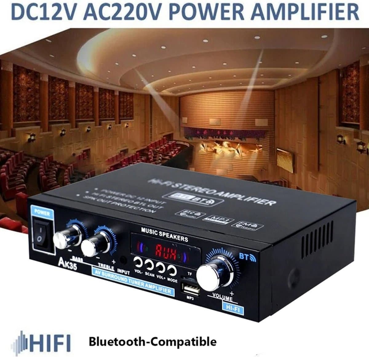 DrPhone PureSound Fosi - HiFi-stereo-audioversterker - Bluetooth Audio Power Versterker - 2-Kanaals Output – Met Afstandsbediening - Zwart thumbnail 8