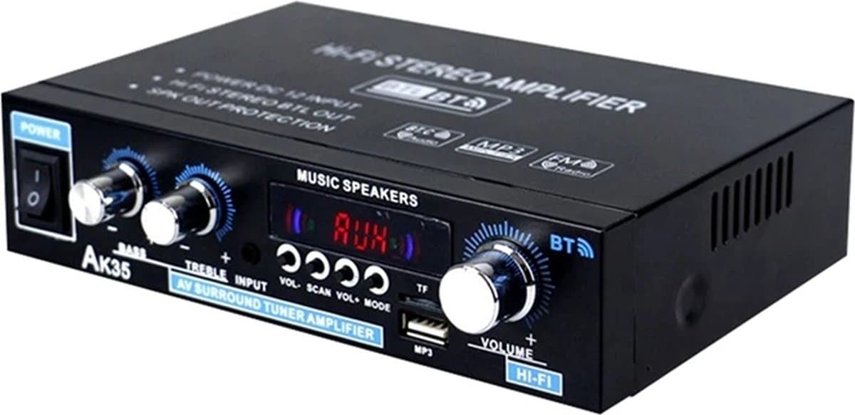 DrPhone PureSound Fosi - HiFi-stereo-audioversterker - Bluetooth Audio Power Versterker - 2-Kanaals Output – Met Afstandsbediening - Zwart thumbnail 5