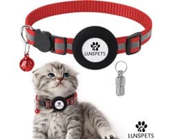 Lunspets - Kattenhalsband - Geschikt voor Airtag - Veiligheidssluiting - Reflecterend - Rood