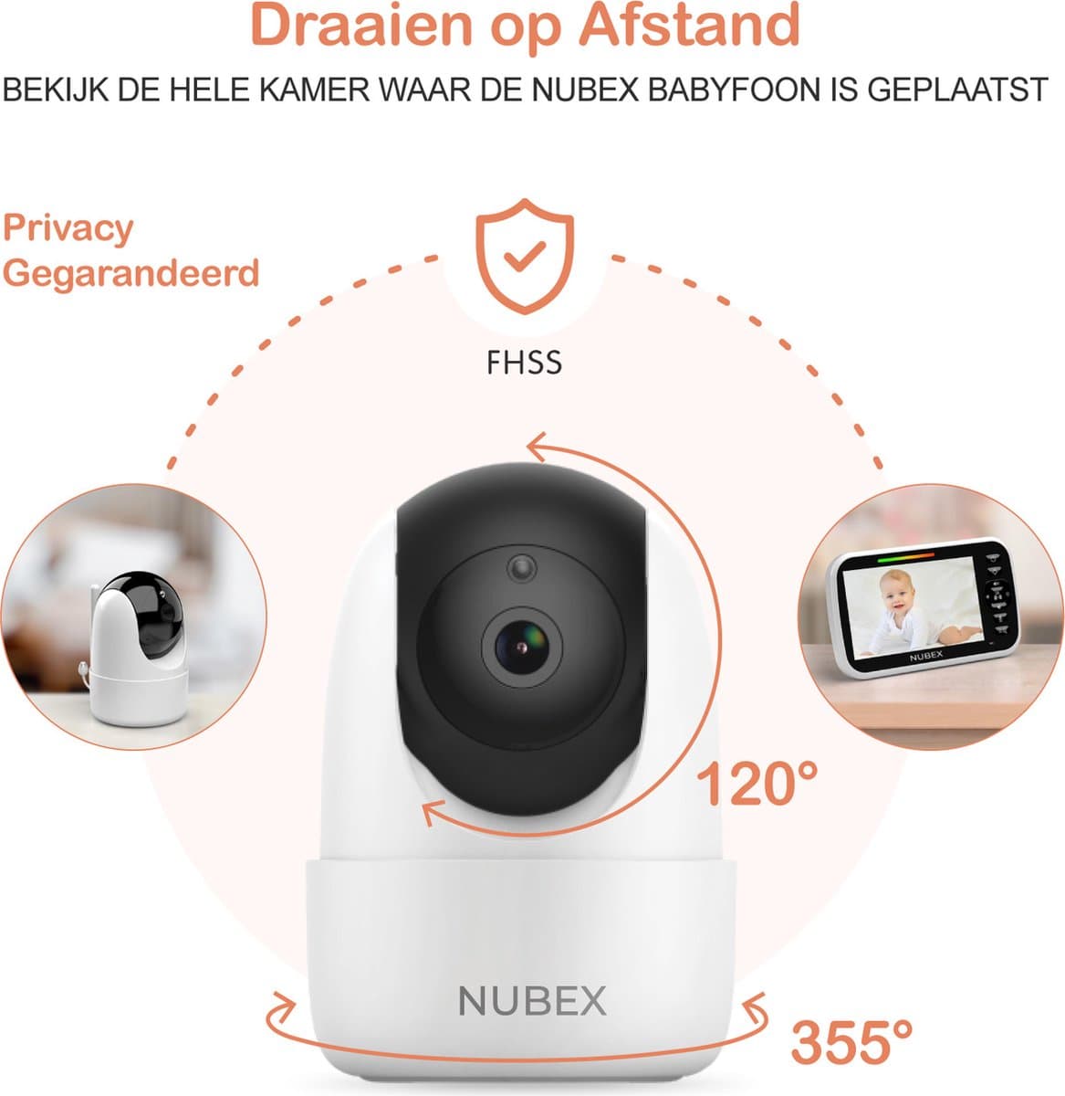 Nubex® Babyfoon met camera - Op afstand bestuurbaar - 5 inch Extra Groot Scherm - Video & Audio - Baby monitor thumbnail 7