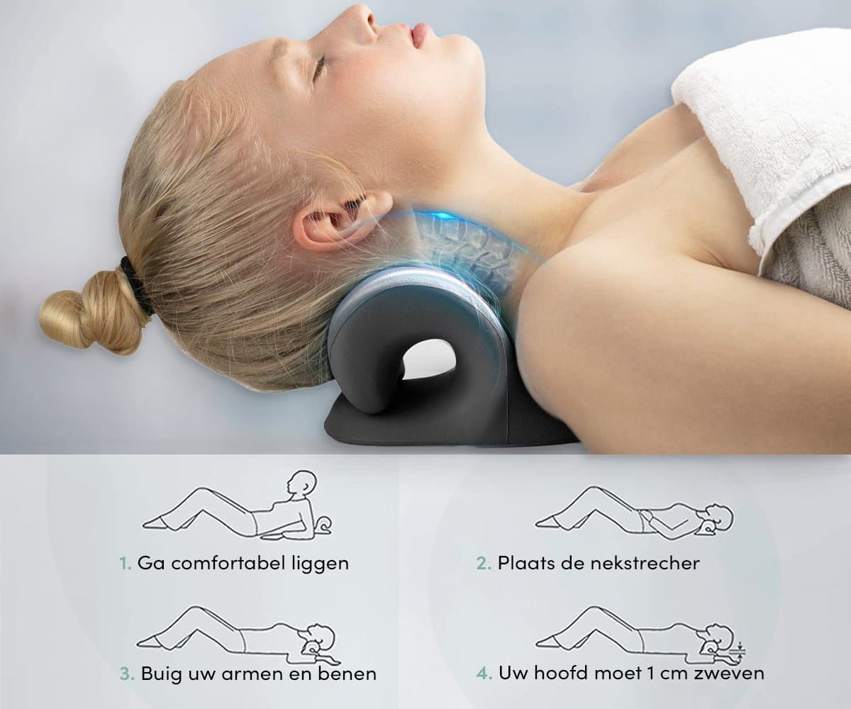 Nekstretcher - Massage Kussen - Rug en Nekklachten - Neck Releaser - Shiatsu Massagekussen - Nek Tractie Apparaat - Nekmassage Kussen - Neck Releaser - Zwart thumbnail 4
