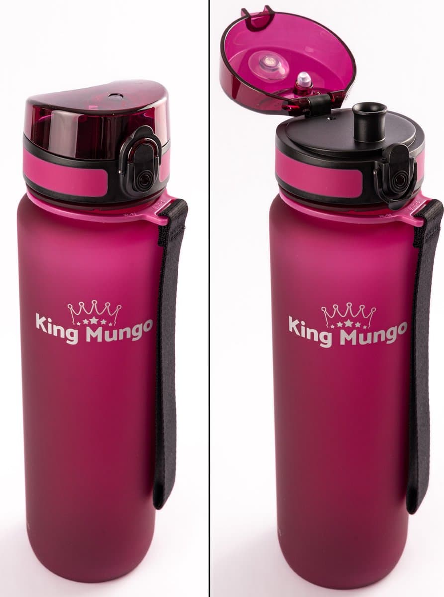 King Mungo Waterfles 1 Liter Mat Paars Rood - Drinkfles & Sport Bidon Volwassenen - 100% Lekvrij & BPA-vrij Tritan - Stijlvol Design Zonder Rietje - Drinkbus 1000ml Cadeau thumbnail 2