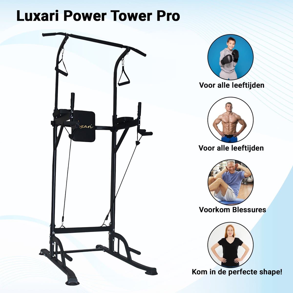 Luxari Pull up station - Weerstandsbanden - Dip Station - Pull Up Bar - Optrekstang - Krachtstation - Power Rack - Verstelbaar - Krachttraining thumbnail 2