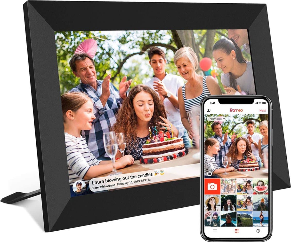 Digitale fotolijst met WiFi en Frameo App - 10.1 inch HD+ IPS Display - Fotokader met Touchscreen - 32GB - Zwart - Frameo digitale fotolijst - digitale fotokader - digitaal fotolijstje - afbeelding 1