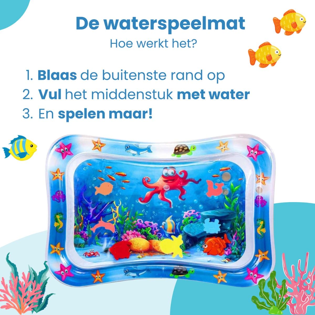 Waterspeelmat Met Figuurtjes | Waterspeelmat Baby | Watermat Baby | Origineel Kraamcadeau Voor Jongen En Meisje | Babyshower Cadeau | Blauw thumbnail 3