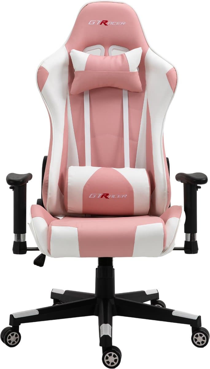 GTRacer Pro gamestoel Wit/roze – 150 kg, 180° thumbnail 3
