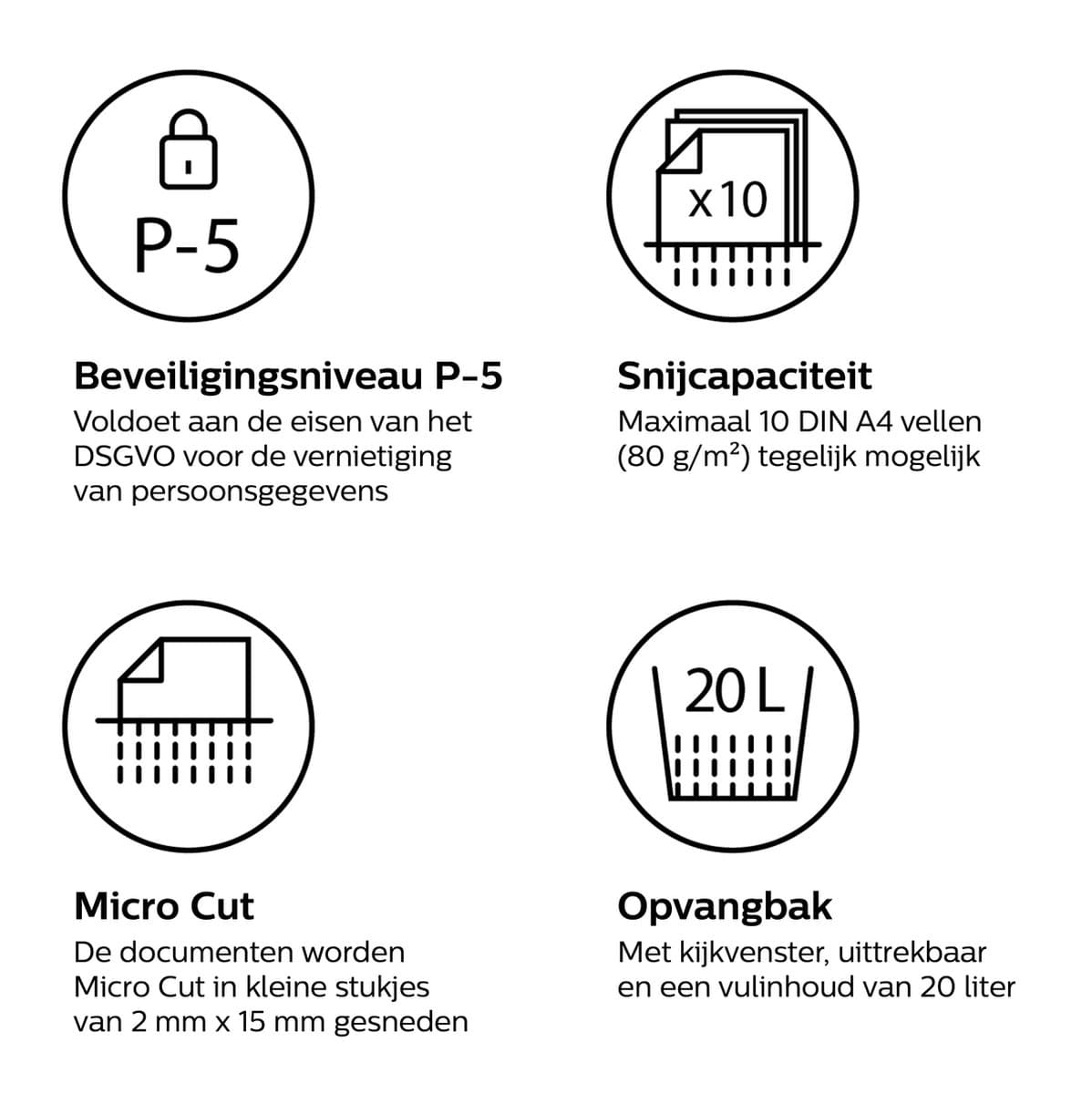 HP OneShred 10MC Papierversnipperaar - Shredder - Beveiligingsniveau P-5 - 10 vel DIN A4 - Micro Cut - 20 Liter - Kantoorgebruik - Professioneel - Wit thumbnail 3